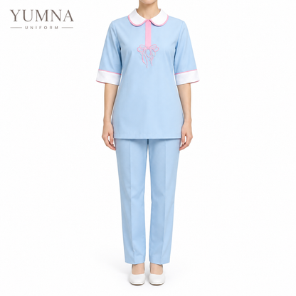 Bow Embroidered Nanny Uniform Set